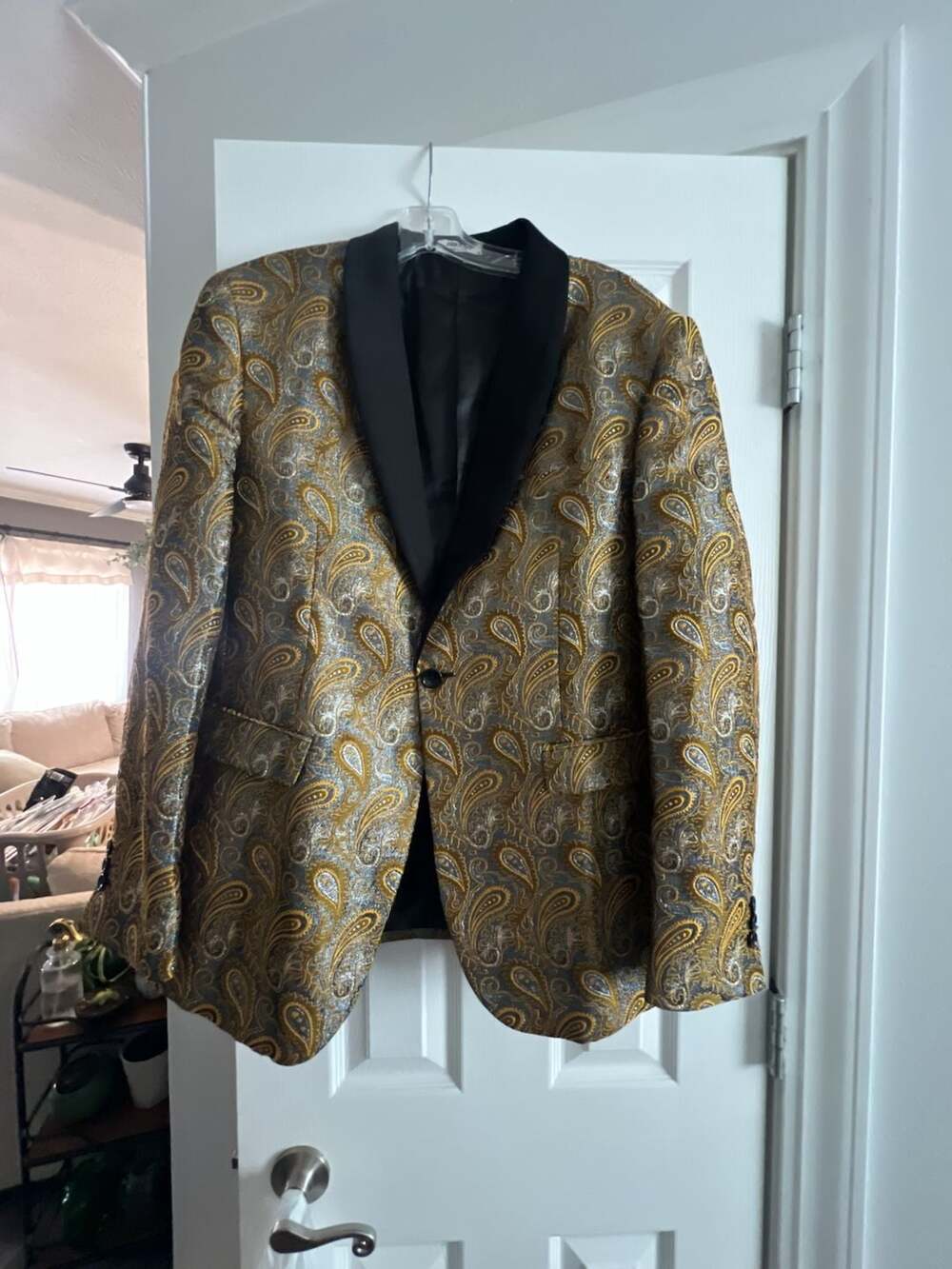COOFANDY Men's Gold Paisley Shawl Lapel Tuxedo Blazer Jacket